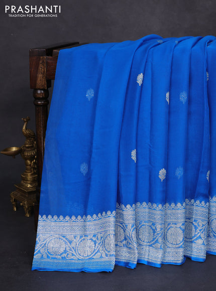 Banarasi chiffon silk saree cs blue with silver zari woven buttas and silver zari woven border
