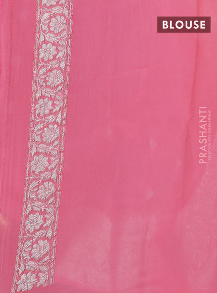 Banarasi chiffon silk saree peach pink with silver zari woven buttas and silver zari woven border