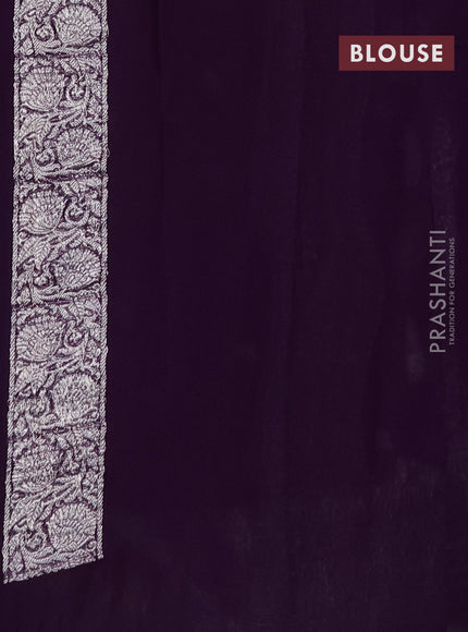 Banarasi chiffon silk saree purple with silver zari woven buttas and silver zari woven border