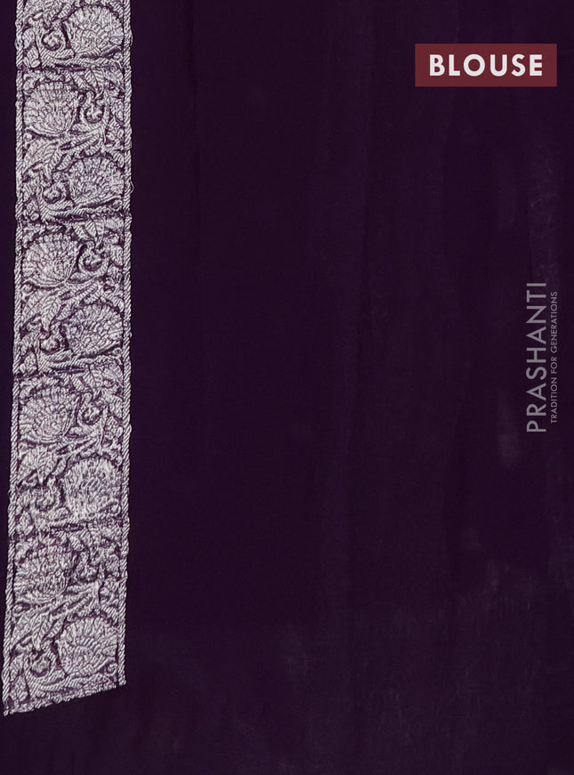 Banarasi chiffon silk saree purple with silver zari woven buttas and silver zari woven border