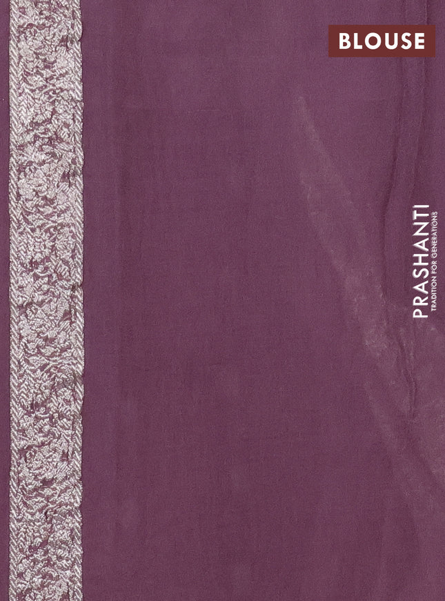 Banarasi chiffon silk saree pastel wine shade with silver zari woven buttas and silver zari woven border