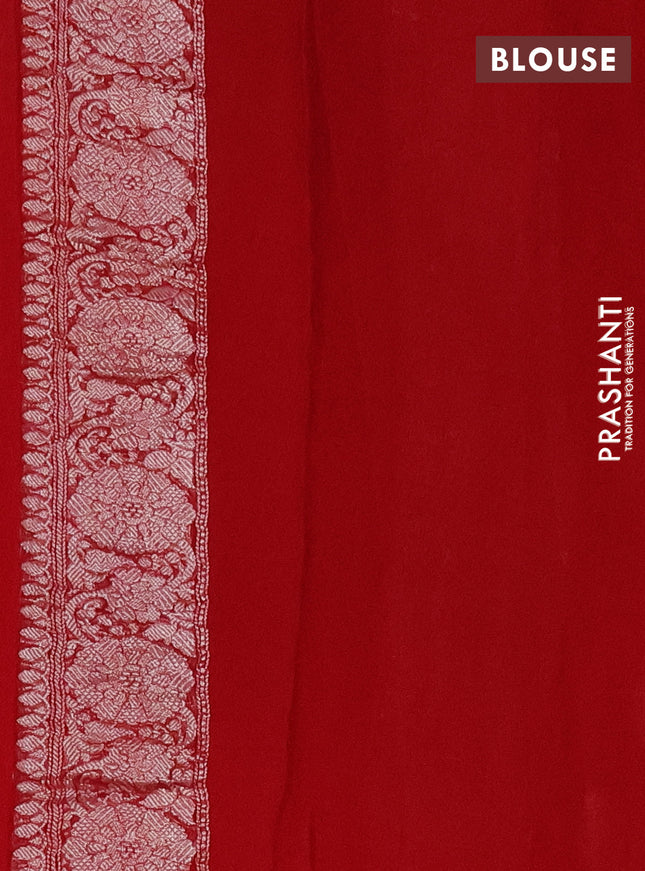 Banarasi chiffon silk saree red with silver zari woven buttas and silver zari woven border