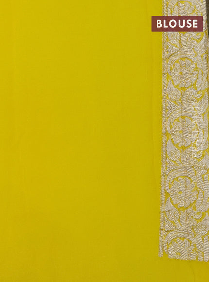 Banarasi chiffon silk saree yellow with silver zari woven buttas and silver zari woven border