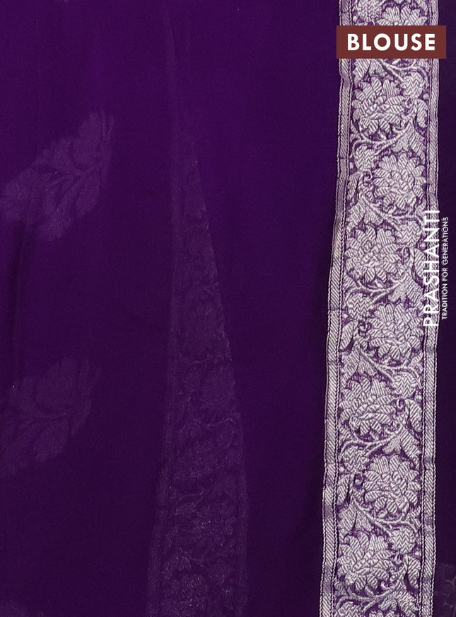 Banarasi chiffon silk saree violet with silver zari woven buttas and silver zari woven border