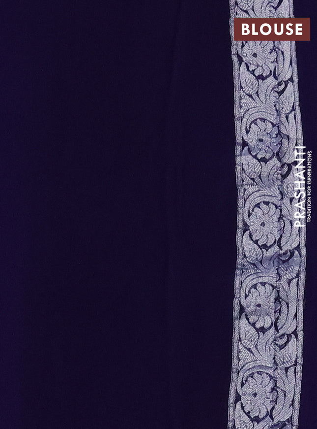 Banarasi chiffon silk saree navy blue with paisley silver zari woven buttas and floral silver zari woven border
