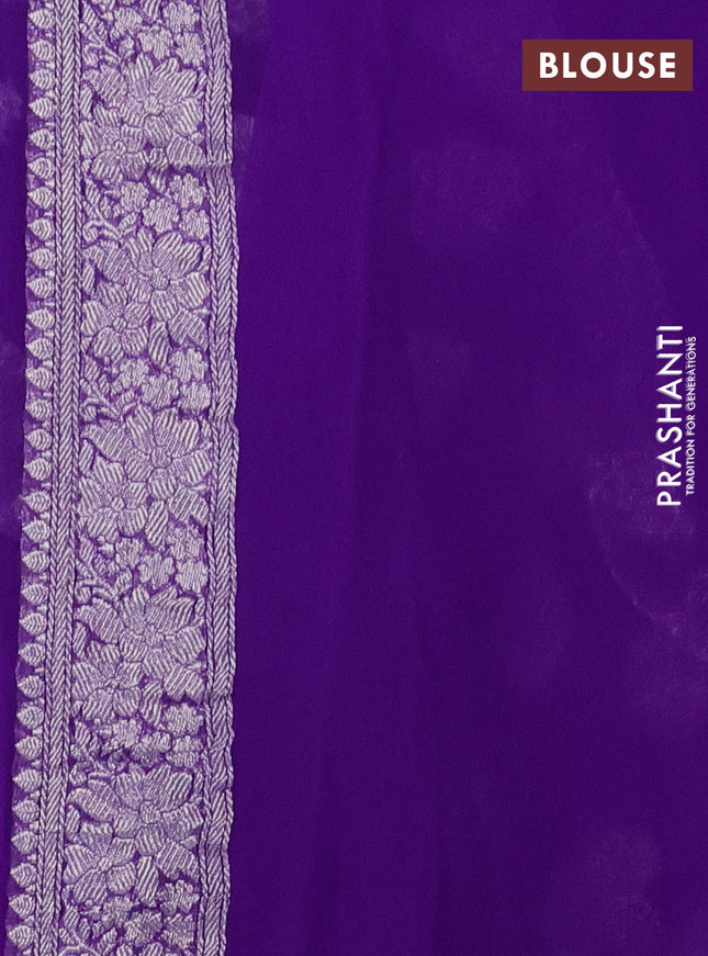 Banarasi chiffon silk saree violet with silver zari woven buttas and silver zari woven border