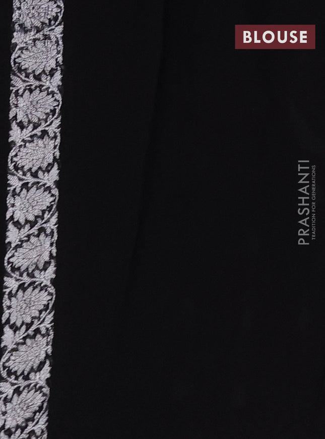 Banarasi chiffon silk saree black with silver zari woven buttas and silver zari woven border