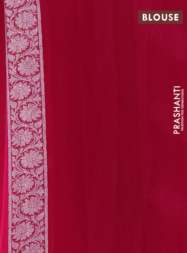 Banarasi chiffon silk saree dark pink with silver zari woven buttas and silver zari woven border