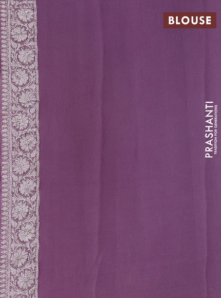 Banarasi chiffon silk saree pastel purple with silver zari woven buttas and silver zari woven border