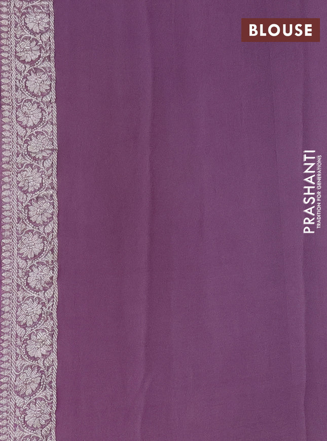 Banarasi chiffon silk saree pastel purple with silver zari woven buttas and silver zari woven border
