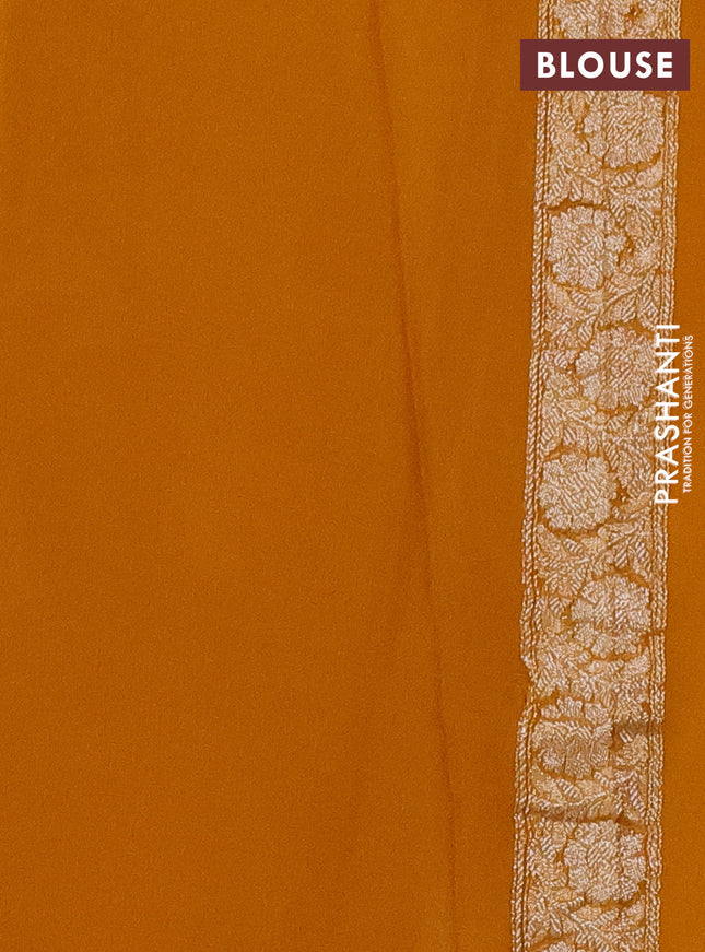 Banarasi chiffon silk saree mustard yellow with silver zari woven buttas and silver zari woven border