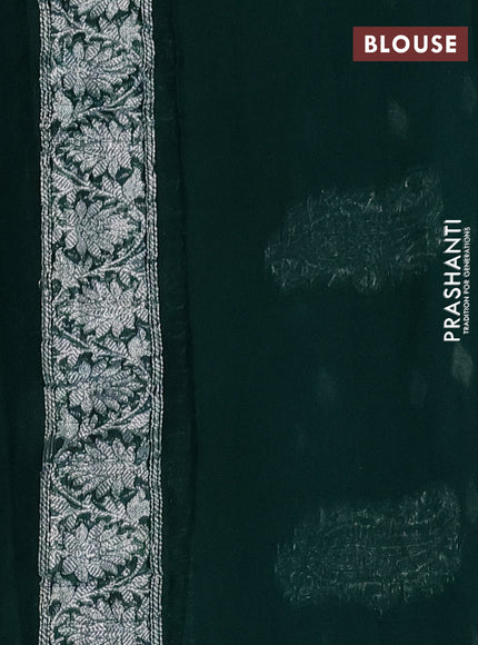 Banarasi chiffon silk saree dark green with silver zari woven buttas and silver zari woven border