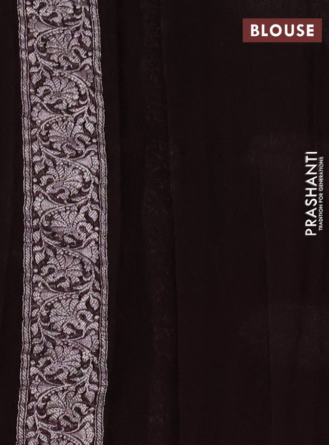 Banarasi chiffon silk saree coffee brown with silver zari woven buttas and silver zari woven border