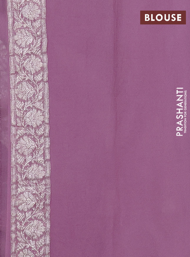 Banarasi chiffon silk saree pastel purple with floral silver zari woven buttas and silver zari woven border
