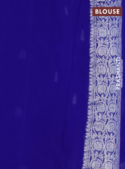 Banarasi chiffon silk saree royal blue with silver zari woven buttas and silver zari woven border