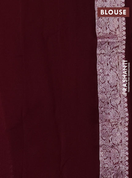 Banarasi chiffon silk saree wine shade with silver zari woven buttas and silver zari woven border
