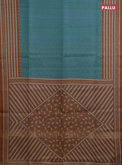 Chappa saree teal blue and dark mustard with allover small zari checked pattern and printed border