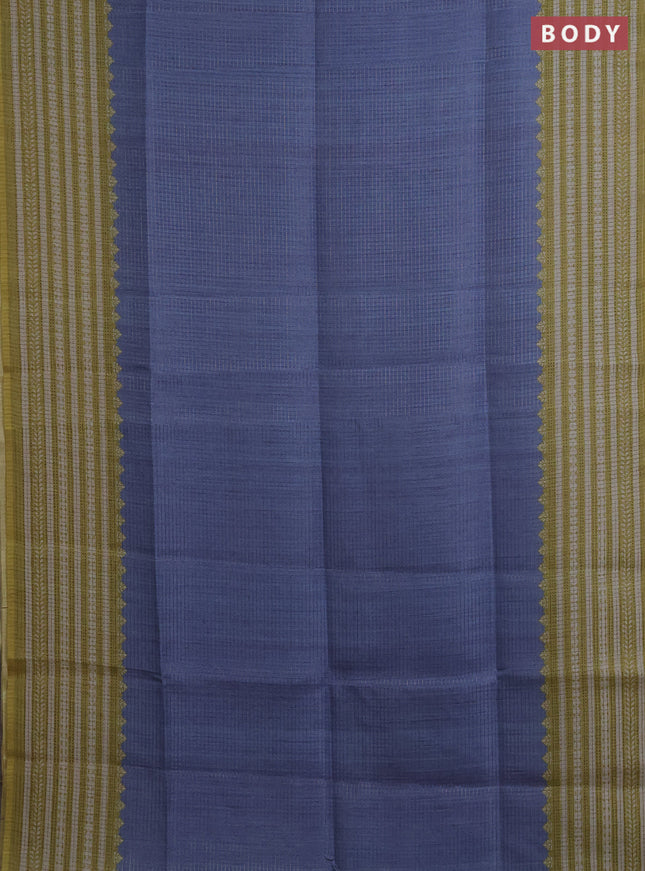 Chappa saree blue shade and lime green with allover small zari checked pattern and printed border
