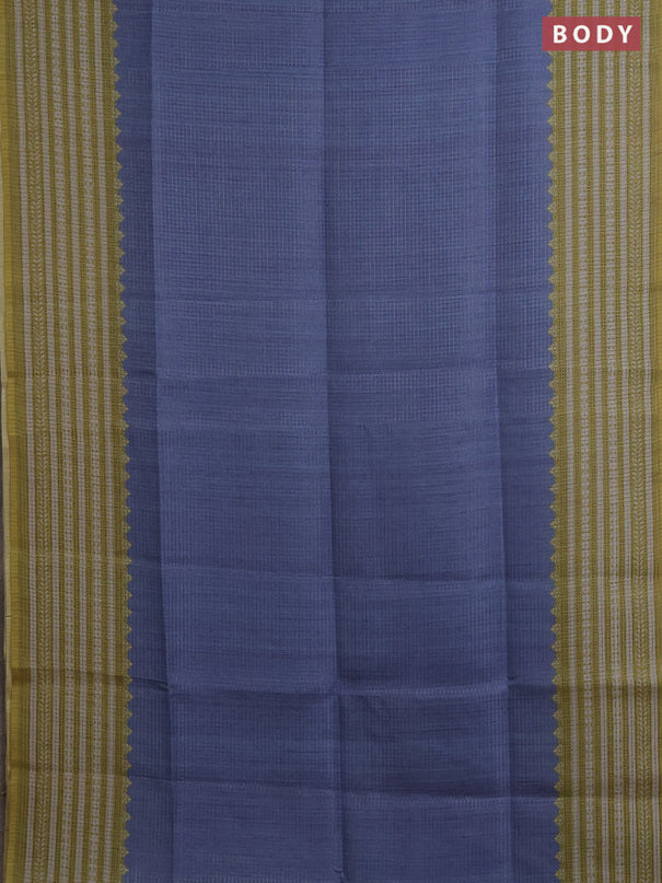 Chappa saree blue shade and lime green with allover small zari checked pattern and printed border