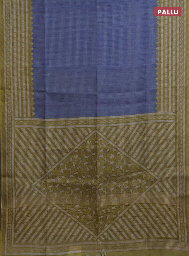 Chappa saree blue shade and lime green with allover small zari checked pattern and printed border