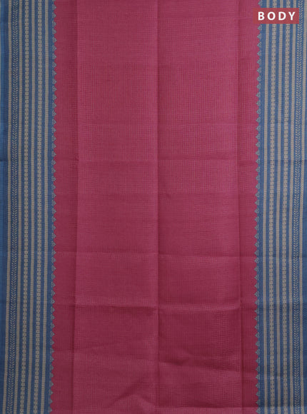 Chappa saree pink and cs blue with allover small zari checked pattern and printed border