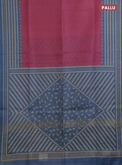 Chappa saree pink and cs blue with allover small zari checked pattern and printed border