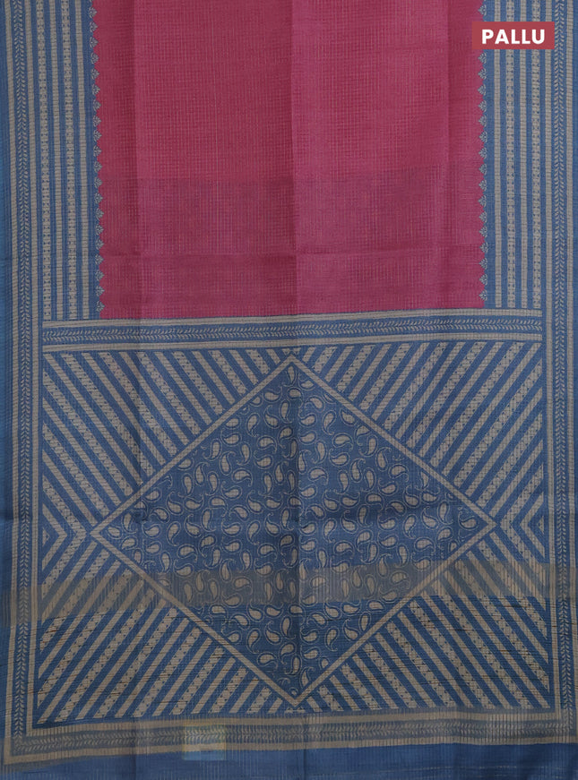 Chappa saree pink and cs blue with allover small zari checked pattern and printed border