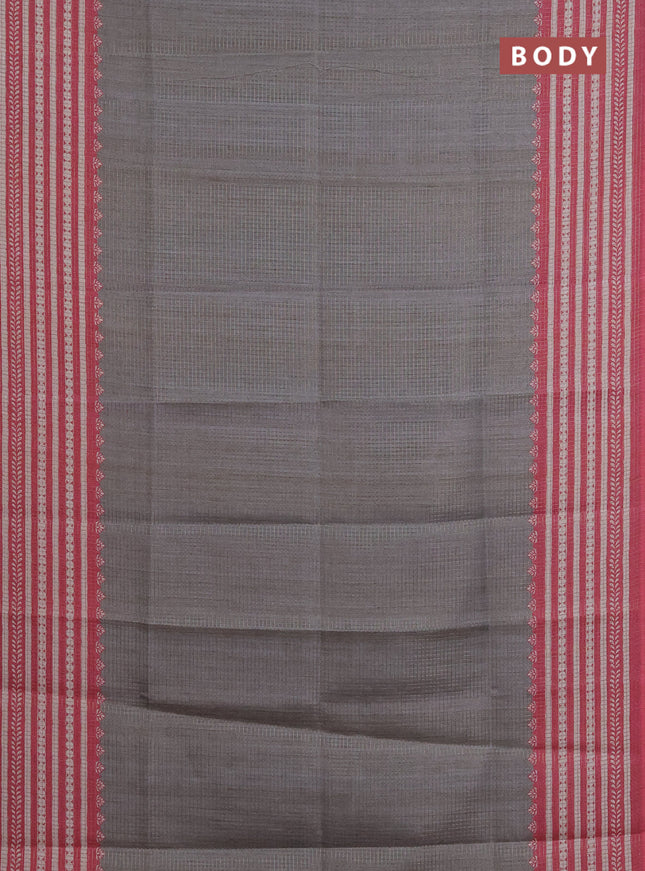 Chappa saree grey and mauve pink with allover small zari checked pattern and printed border