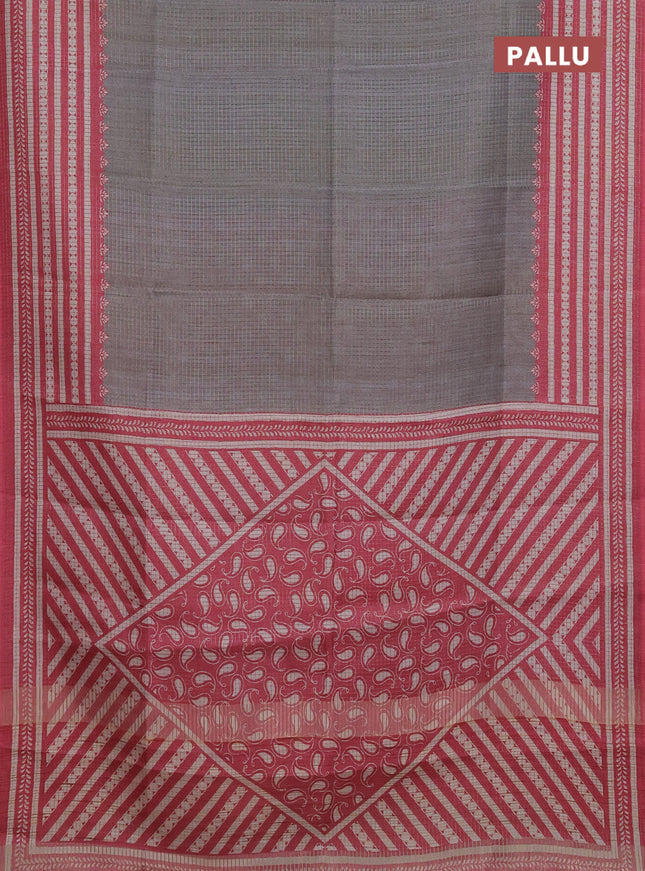 Chappa saree grey and mauve pink with allover small zari checked pattern and printed border