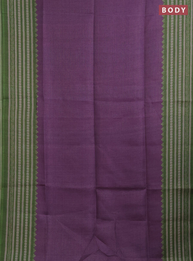 Chappa saree purple and green with allover small zari checked pattern and printed border