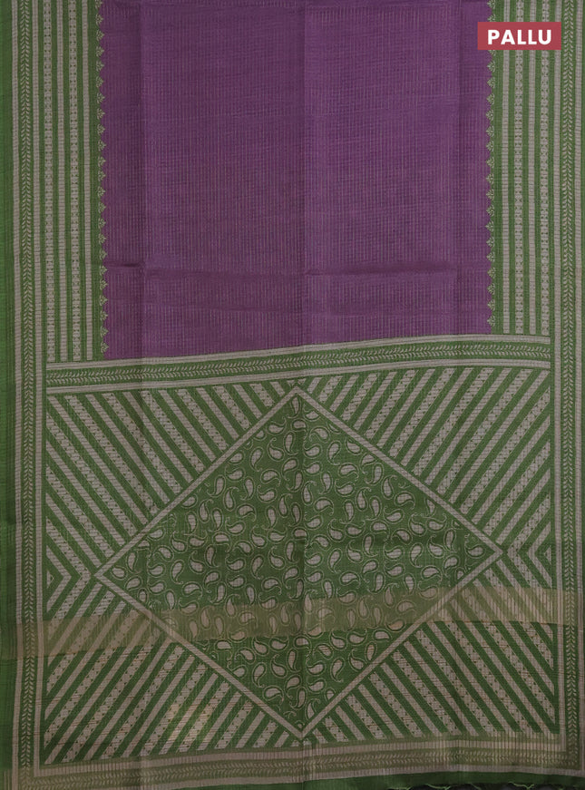 Chappa saree purple and green with allover small zari checked pattern and printed border