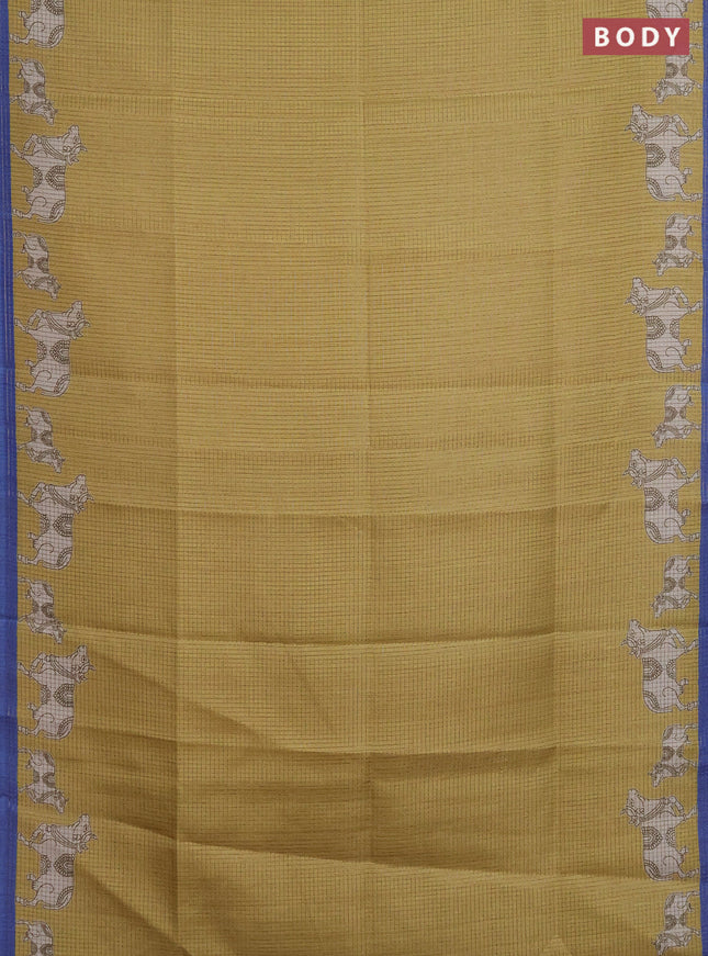 Chappa saree yellow and blue with allover small zari checked pattern and pichwai printed pallu