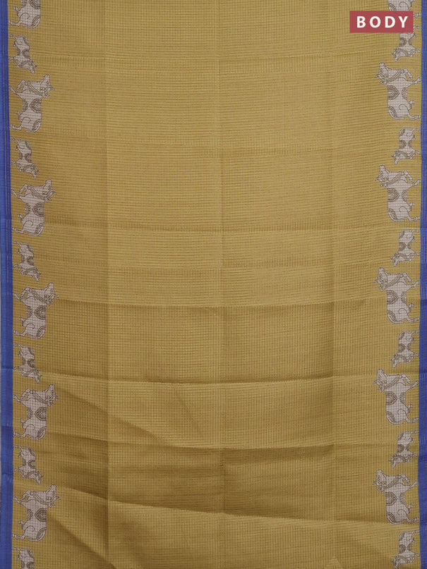 Chappa saree yellow and blue with allover small zari checked pattern and pichwai printed pallu