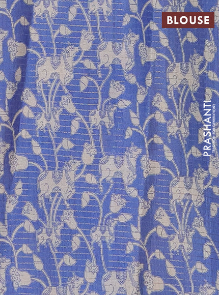 Chappa saree yellow and blue with allover small zari checked pattern and pichwai printed pallu