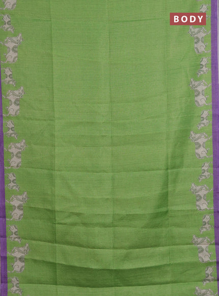 Chappa saree light green and lavender with allover small zari checked pattern and pichwai printed pallu