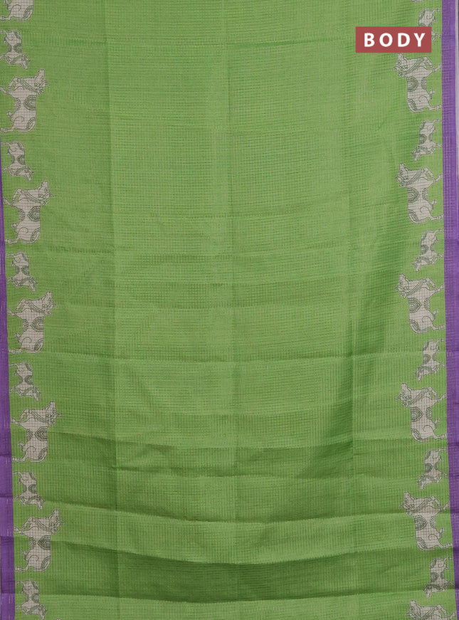 Chappa saree light green and lavender with allover small zari checked pattern and pichwai printed pallu