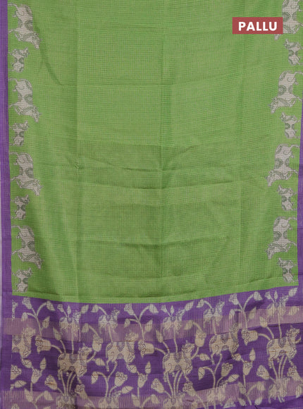 Chappa saree light green and lavender with allover small zari checked pattern and pichwai printed pallu