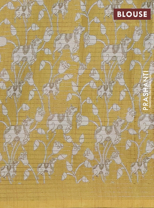 Chappa saree blue and mehendi green with allover small zari checked pattern and pichwai printed pallu