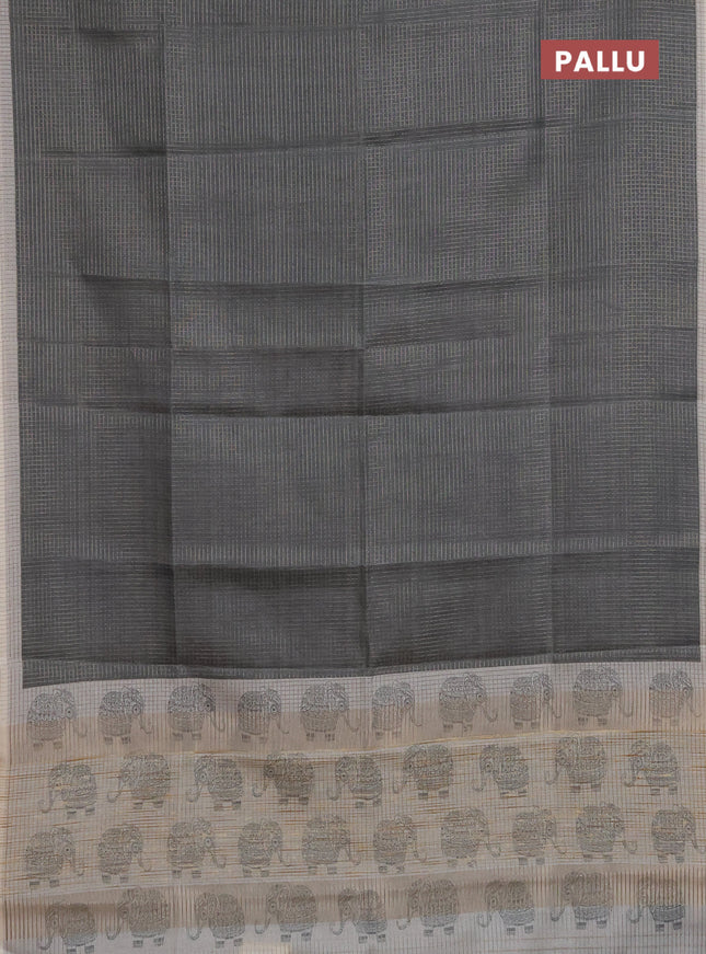 Chappa saree elephant grey and pastel grey with allover small zari checked pattern and elephant butta prints