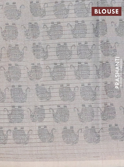 Chappa saree elephant grey and pastel grey with allover small zari checked pattern and elephant butta prints