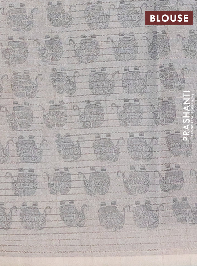 Chappa saree elephant grey and pastel grey with allover small zari checked pattern and elephant butta prints