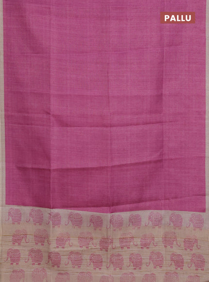 Chappa saree magenta pink and beige with allover small zari checked pattern and elephant butta prints
