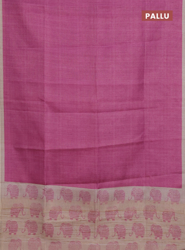 Chappa saree magenta pink and beige with allover small zari checked pattern and elephant butta prints