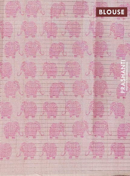 Chappa saree magenta pink and beige with allover small zari checked pattern and elephant butta prints