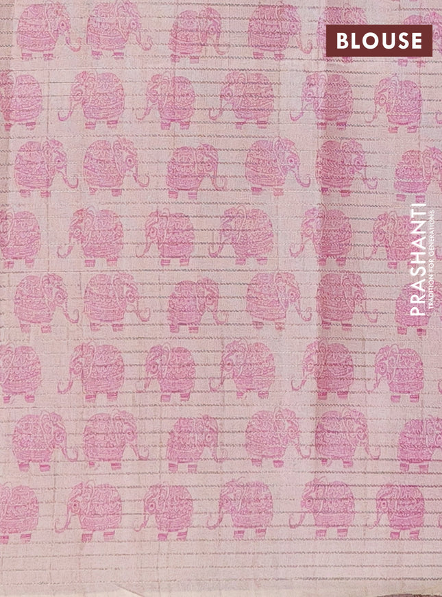 Chappa saree magenta pink and beige with allover small zari checked pattern and elephant butta prints