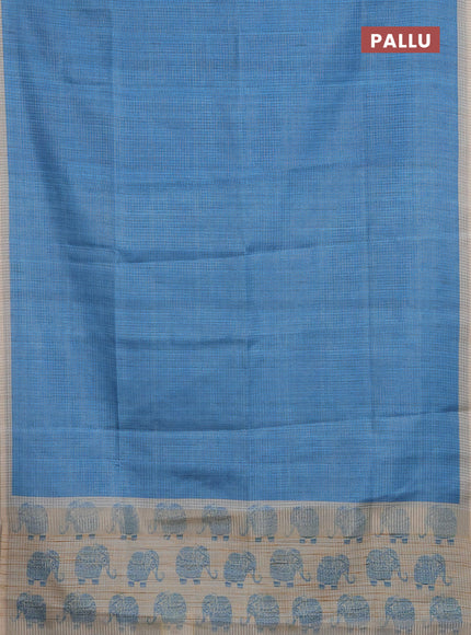 Chappa saree light blue and grey with allover small zari checked pattern and elephant butta prints