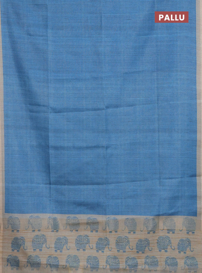 Chappa saree light blue and grey with allover small zari checked pattern and elephant butta prints