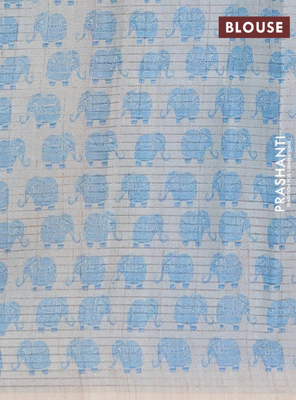 Chappa saree light blue and grey with allover small zari checked pattern and elephant butta prints
