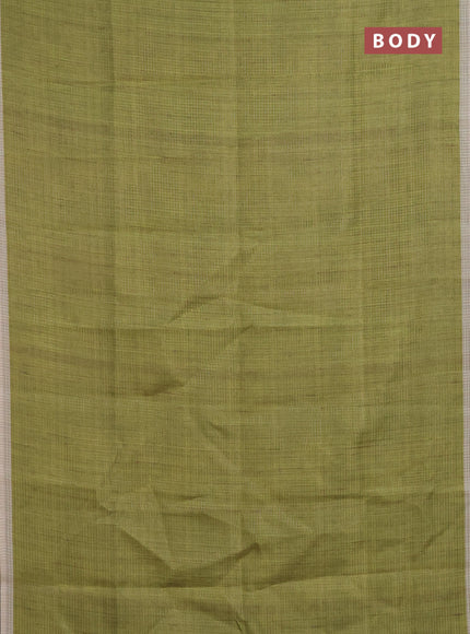 Chappa saree light green and beige with allover small zari checked pattern and elephant butta prints