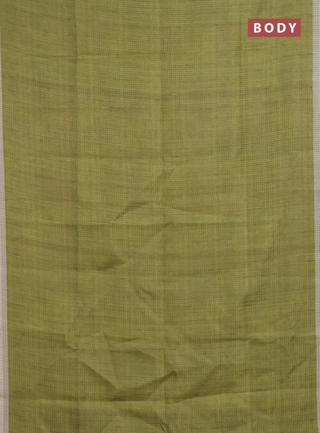 Chappa saree light green and beige with allover small zari checked pattern and elephant butta prints